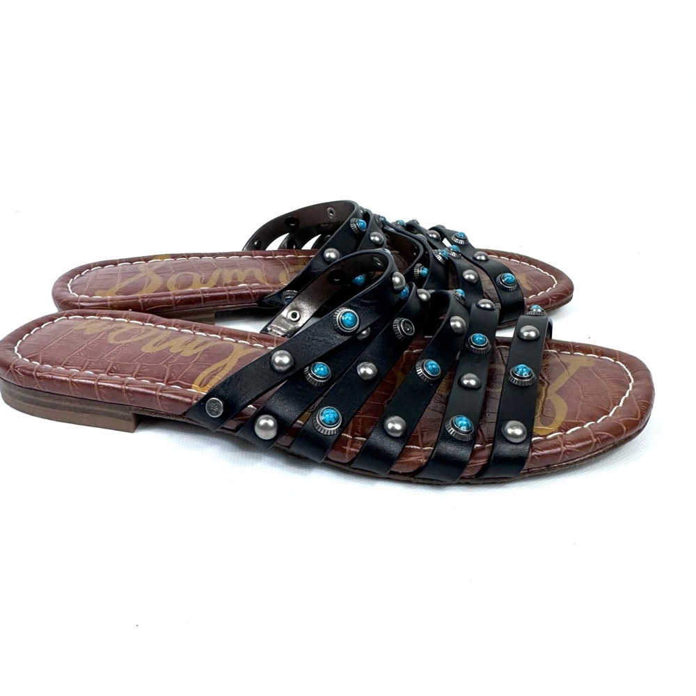 Sam Edelman Brea 2 black multi strap leather sandal w turquoise and silver Sz 7 - Picture 3 of 16